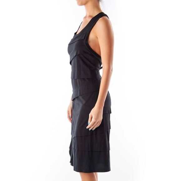 CLU x ANTHROPOLOGIE Black Layer Tiered Stretch Cotton Midi Bodycon Racer… - Picture 6 of 11